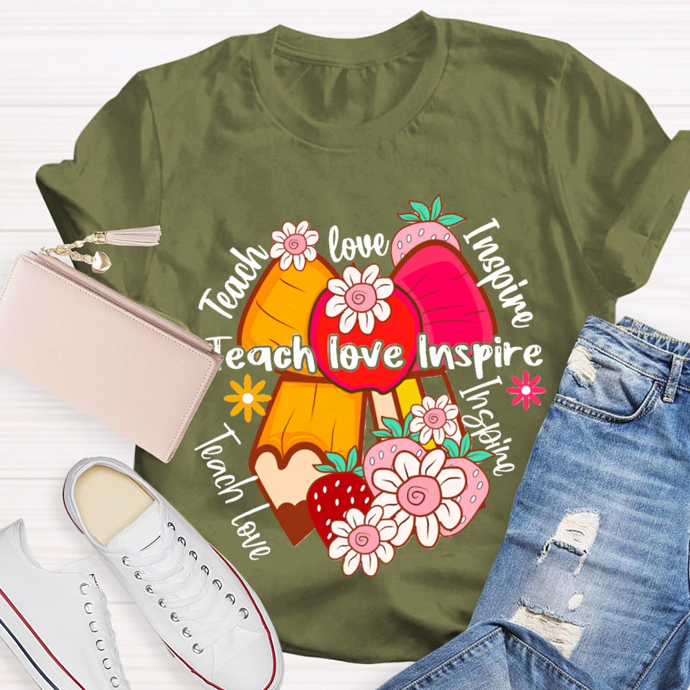 Teach Love Inspire Apple Bow And Small Flowers T-shirt