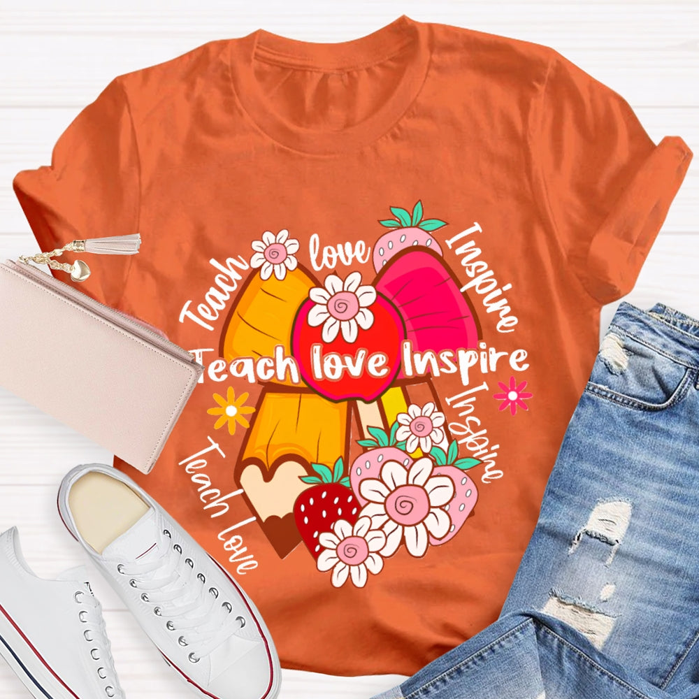 Teach Love Inspire Apple Bow And Small Flowers T-shirt