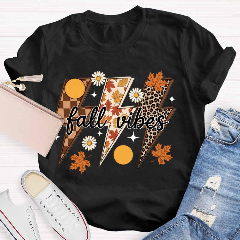 Fall Vibes Leopard And Maple Leaf Lightning Print T-shirt