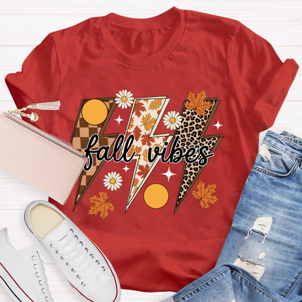 Fall Vibes Leopard And Maple Leaf Lightning Print T-shirt