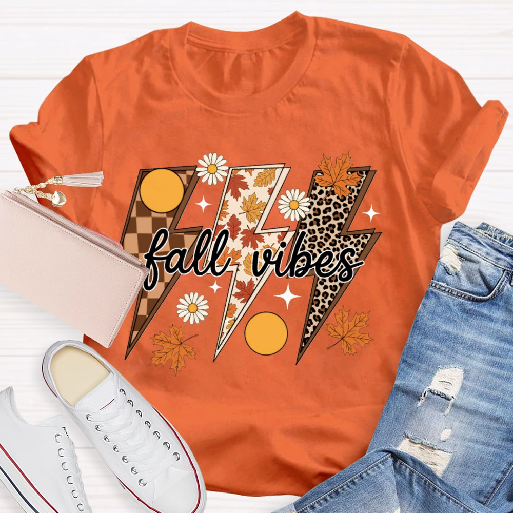 Fall Vibes Leopard And Maple Leaf Lightning Print T-shirt