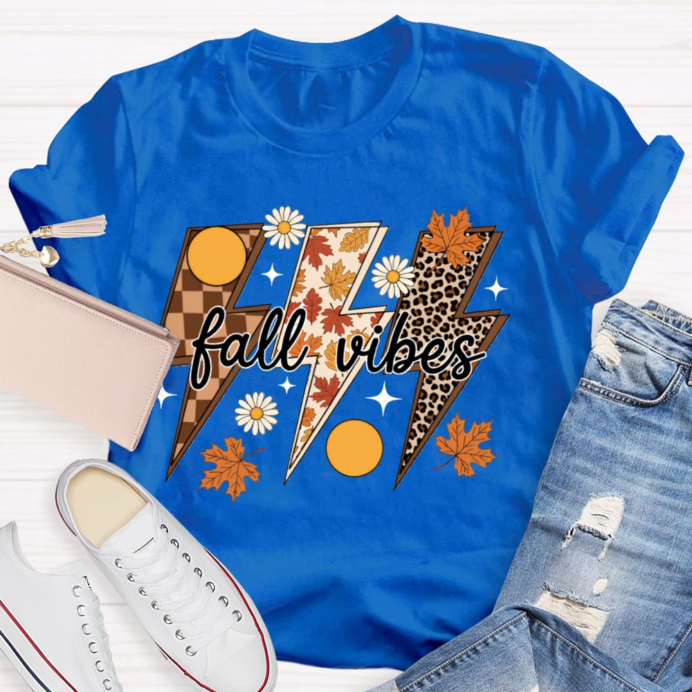 Fall Vibes Leopard And Maple Leaf Lightning Print T-shirt