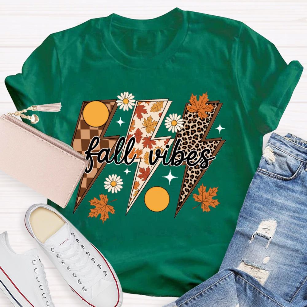Fall Vibes Leopard And Maple Leaf Lightning Print T-shirt