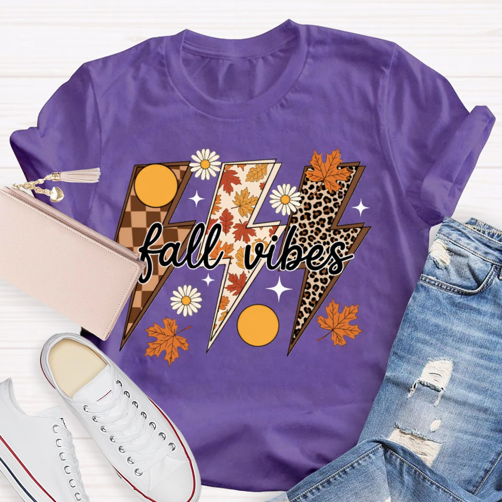 Fall Vibes Leopard And Maple Leaf Lightning Print T-shirt