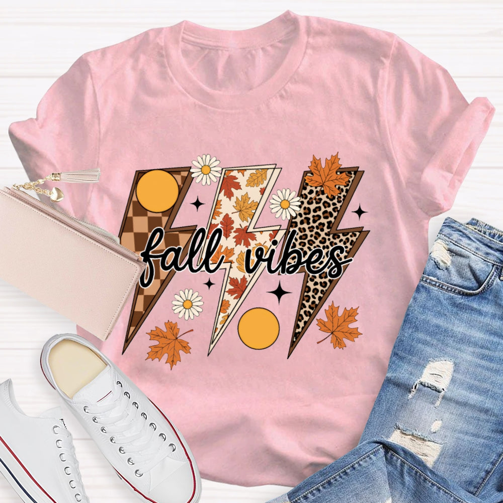 Fall Vibes Leopard And Maple Leaf Lightning Print T-shirt