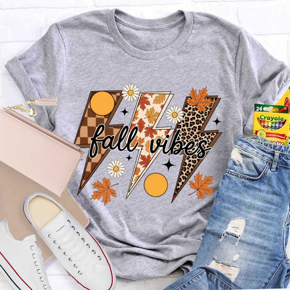 Fall Vibes Leopard And Maple Leaf Lightning Print T-shirt