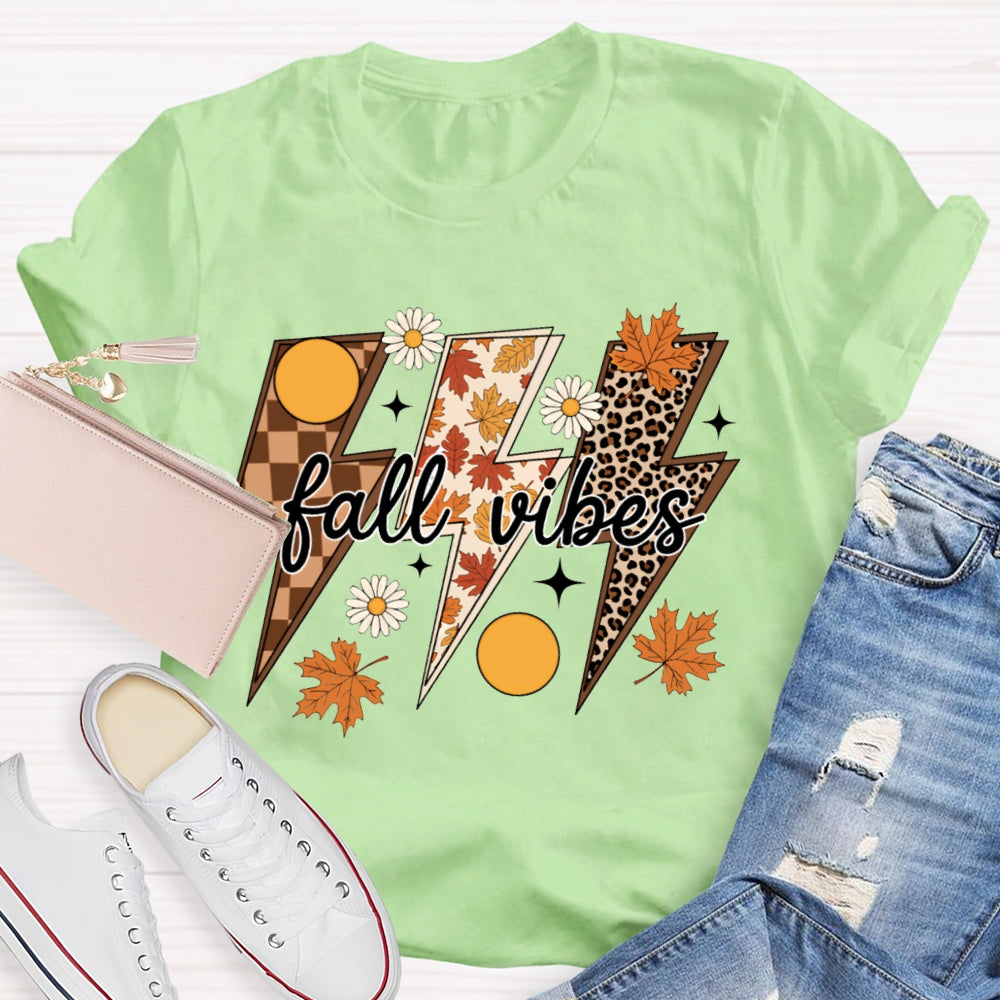 Fall Vibes Leopard And Maple Leaf Lightning Print T-shirt