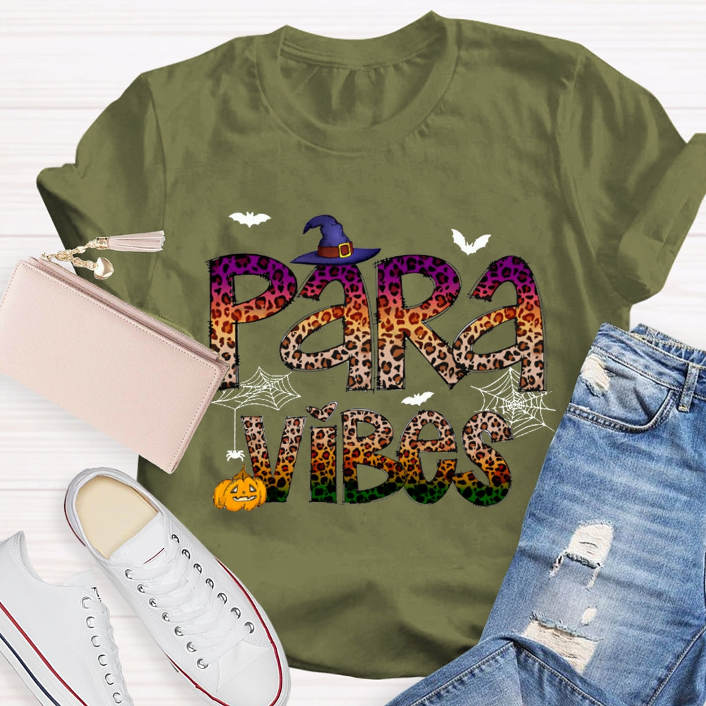 Para Vibes Horror Leopard Print Font And Pumpkin Halloween T-shirt