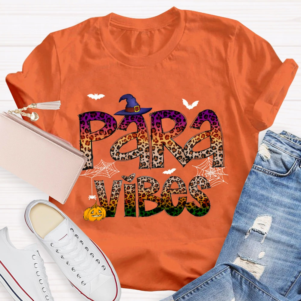Para Vibes Horror Leopard Print Font And Pumpkin Halloween T-shirt