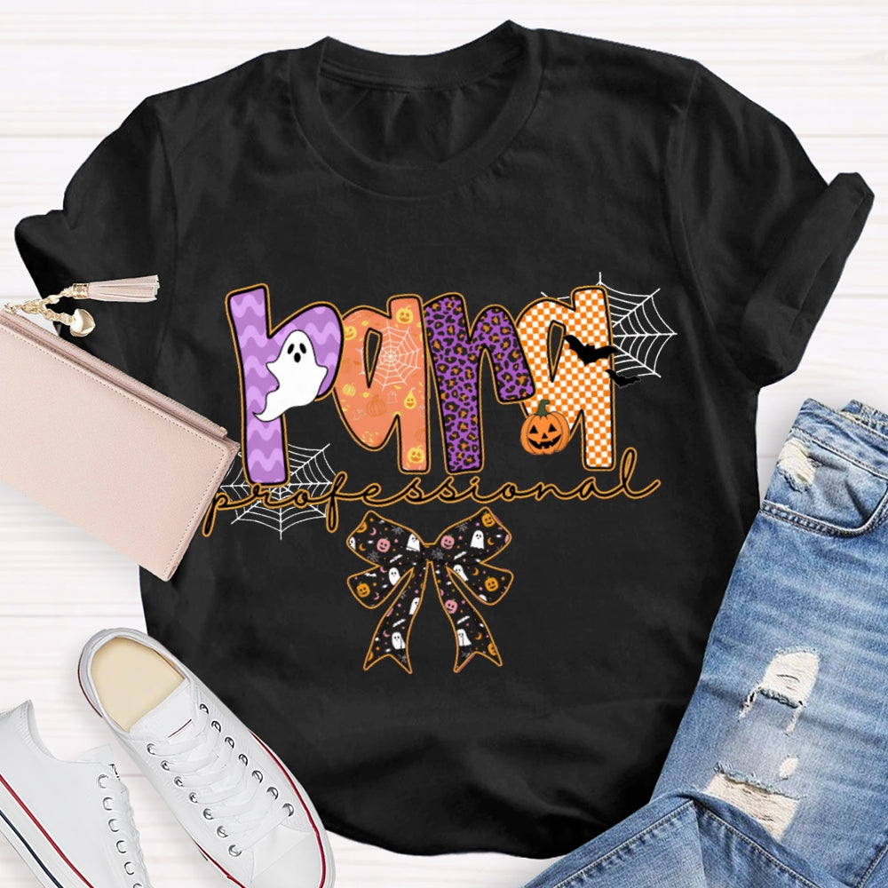 Para Professional Horror Atmosphere Font Bow Halloween T-shirt