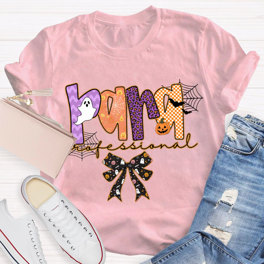 Para Professional Horror Atmosphere Font Bow Halloween T-shirt