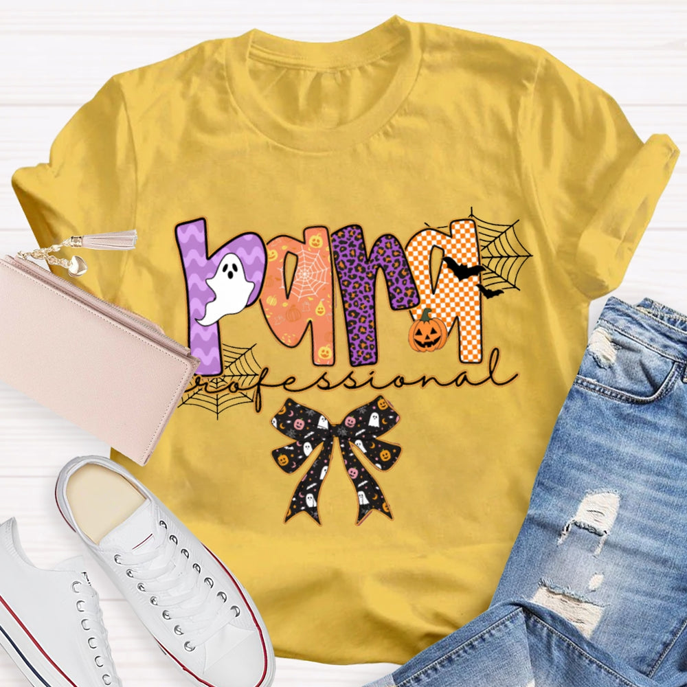 Para Professional Horror Atmosphere Font Bow Halloween T-shirt