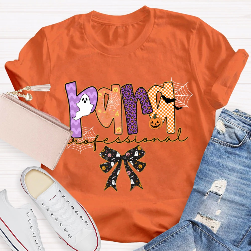 Para Professional Horror Atmosphere Font Bow Halloween T-shirt