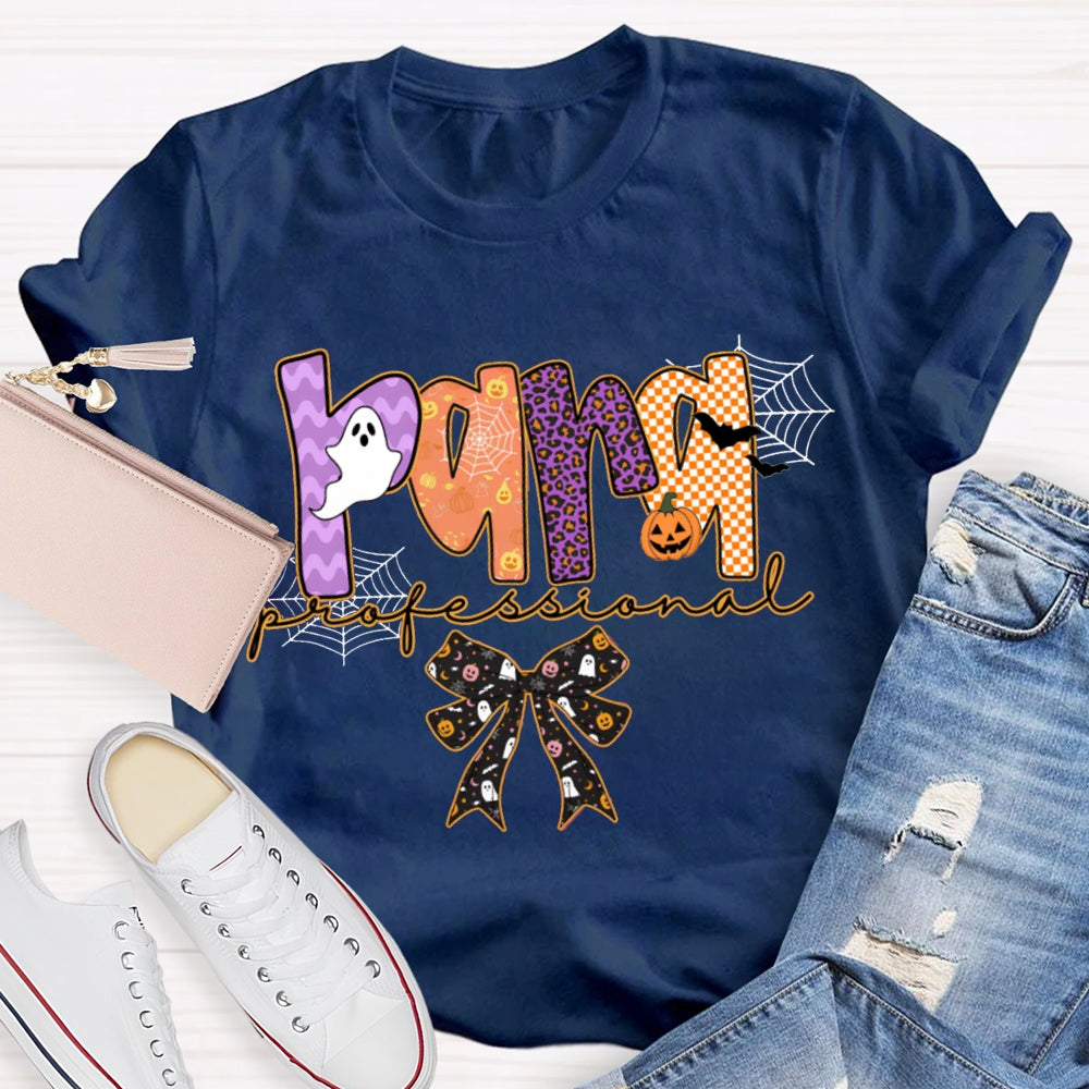 Para Professional Horror Atmosphere Font Bow Halloween T-shirt