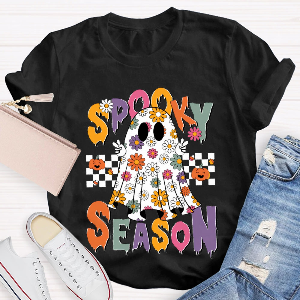 Spooky Season Little Ghosts Of Small Flowers Of Various Colors T-shirt