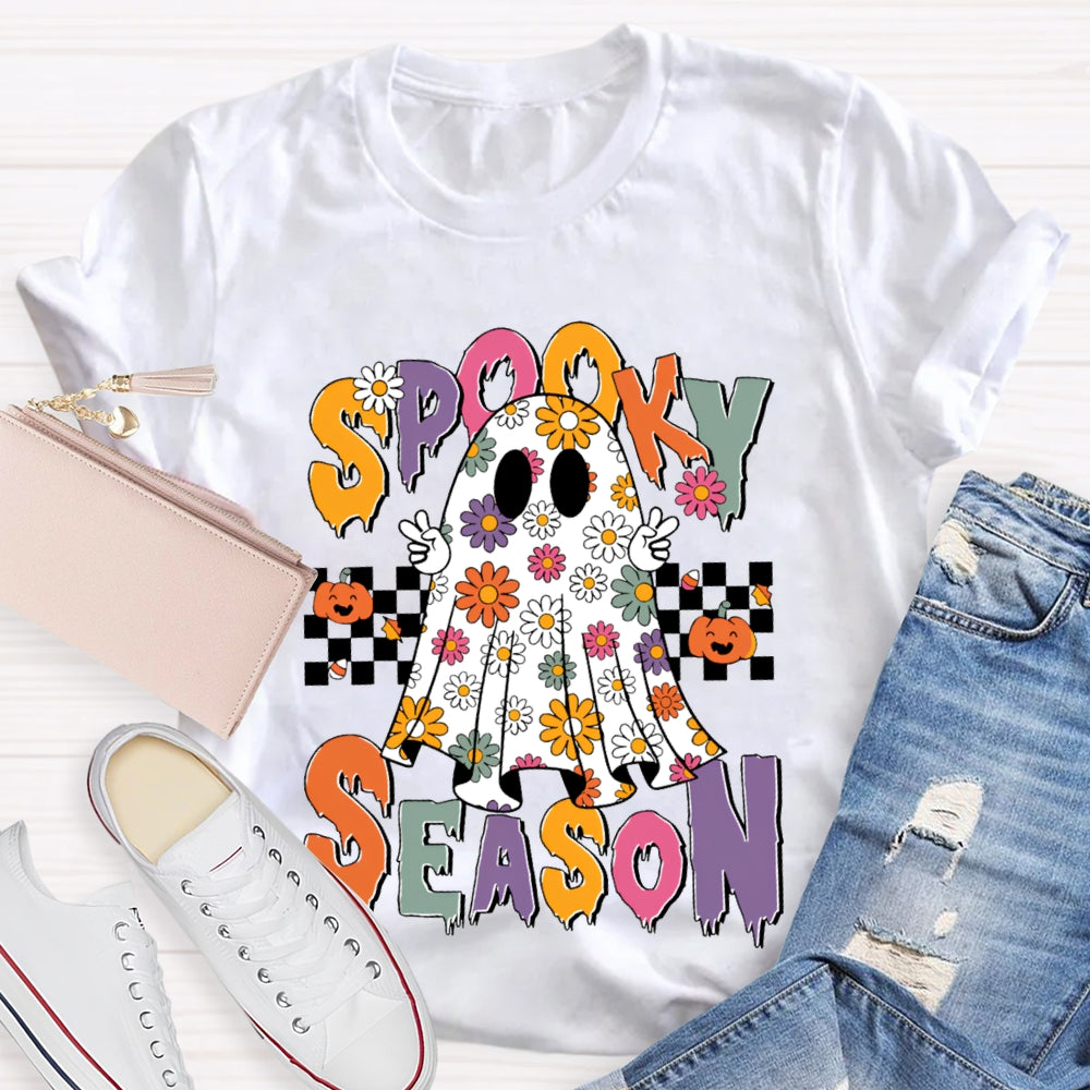 Spooky Season Little Ghosts Of Small Flowers Of Various Colors T-shirt