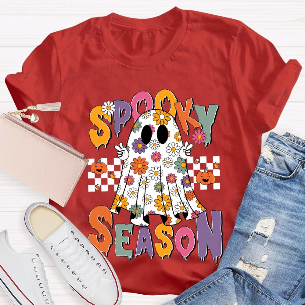 Spooky Season Little Ghosts Of Small Flowers Of Various Colors T-shirt
