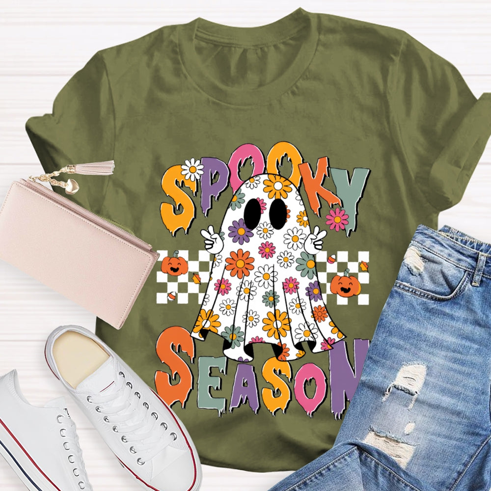 Spooky Season Little Ghosts Of Small Flowers Of Various Colors T-shirt