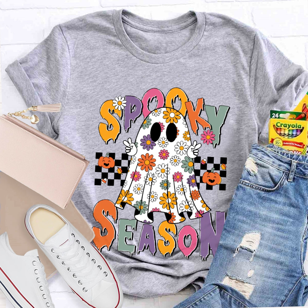 Spooky Season Little Ghosts Of Small Flowers Of Various Colors T-shirt
