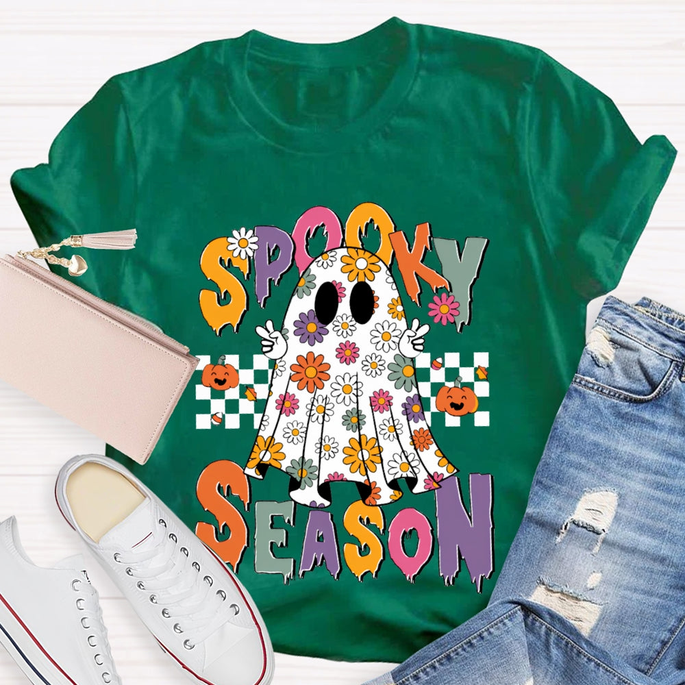 Spooky Season Little Ghosts Of Small Flowers Of Various Colors T-shirt