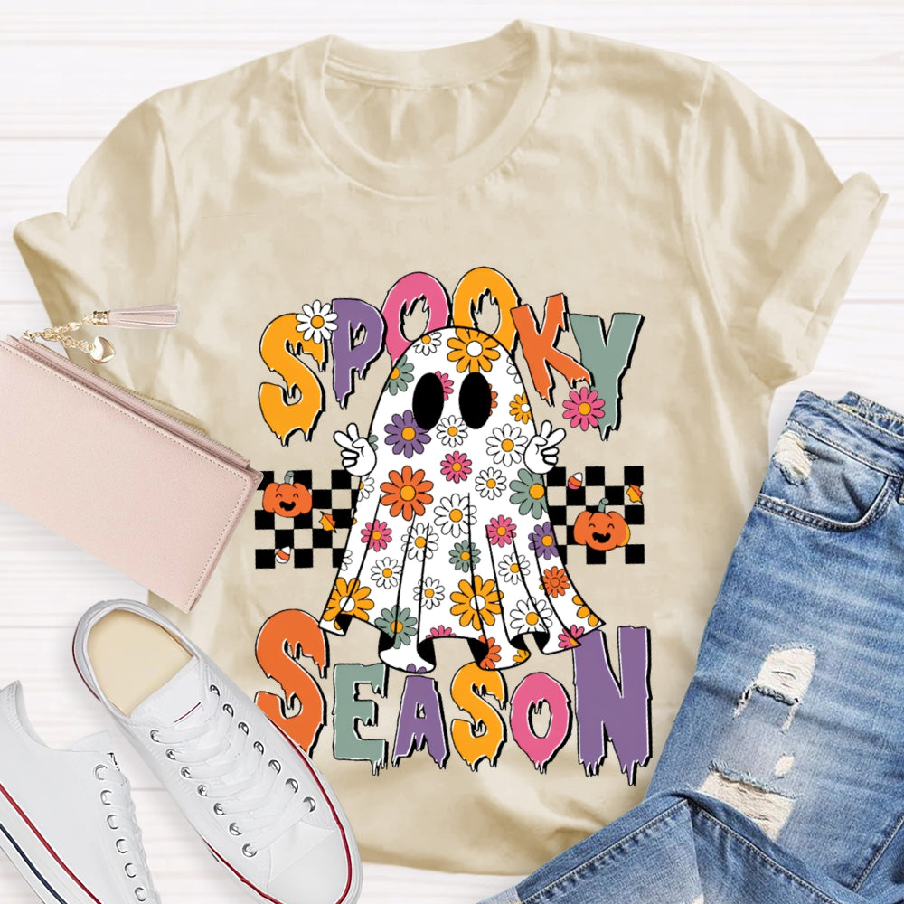 Spooky Season Little Ghosts Of Small Flowers Of Various Colors T-shirt