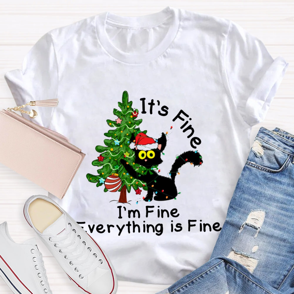 It'S Fine I'M Fine Everything Is Fine Christmas Tree And Cute Kittens T-shirt