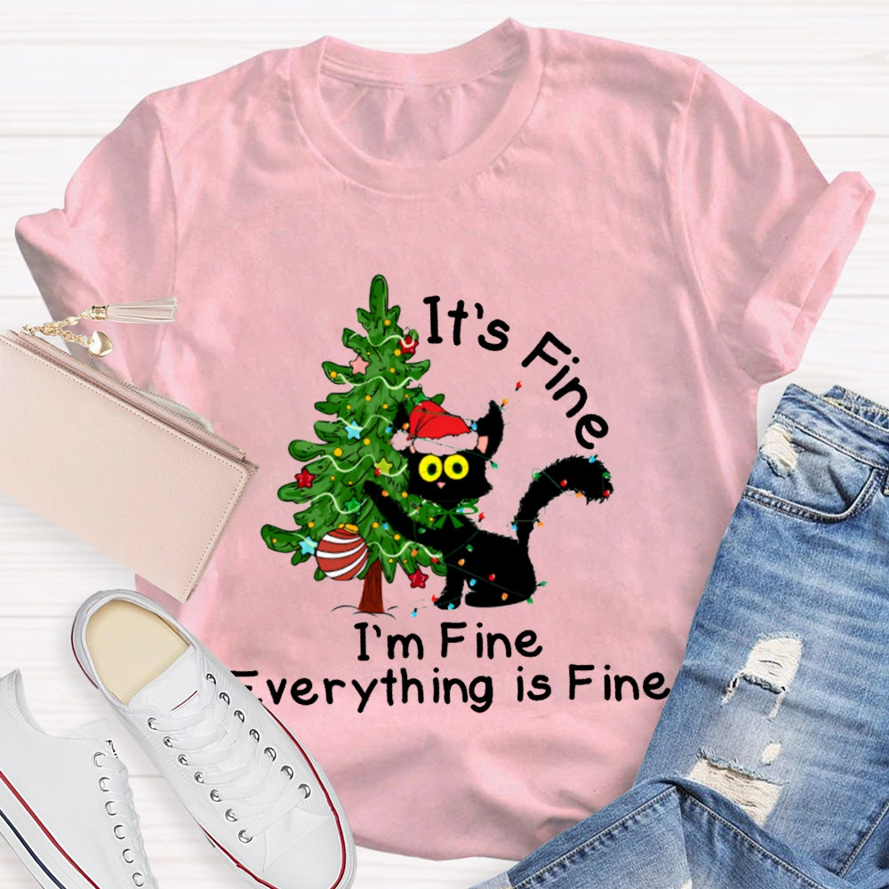 It'S Fine I'M Fine Everything Is Fine Christmas Tree And Cute Kittens T-shirt