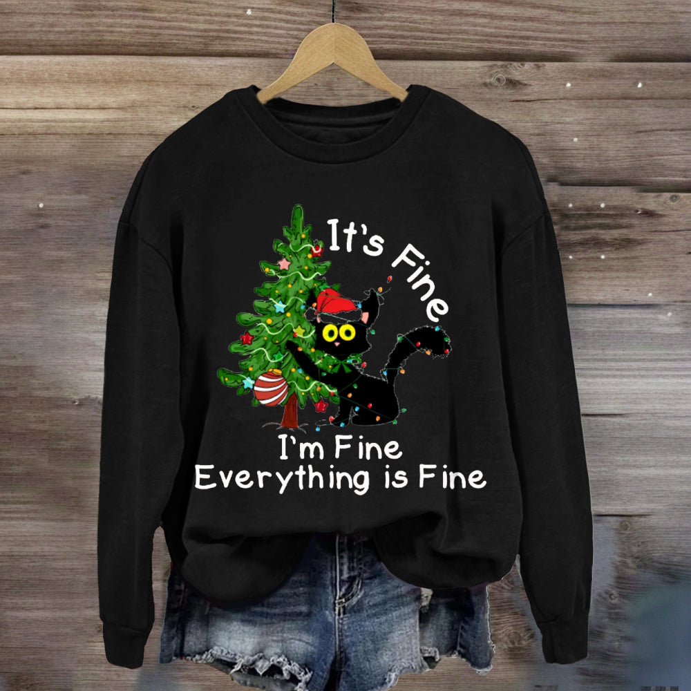 It'S Fine I'M Fine Everything Is Fine Christmas Tree And Cute Sweatshirt
