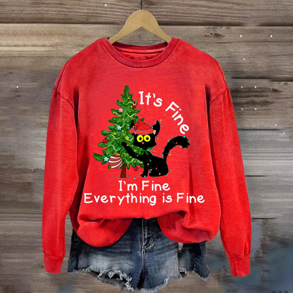 It'S Fine I'M Fine Everything Is Fine Christmas Tree And Cute Sweatshirt