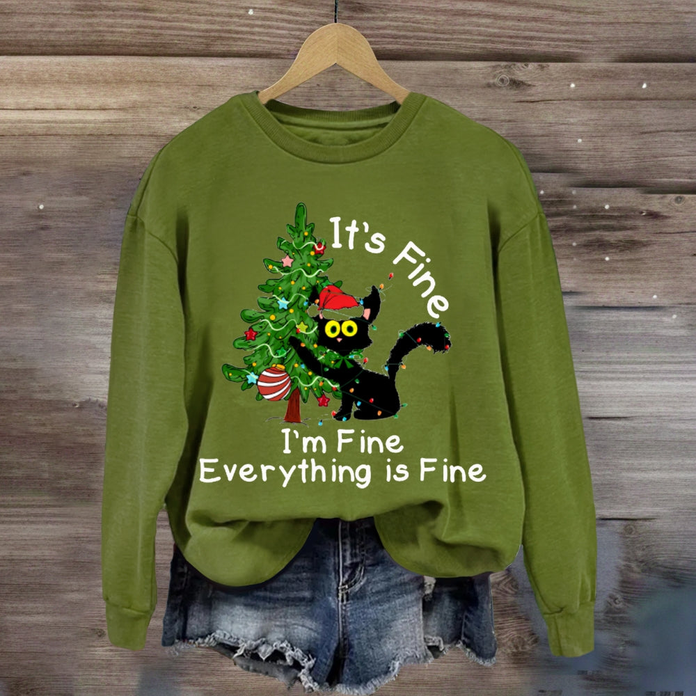 It'S Fine I'M Fine Everything Is Fine Christmas Tree And Cute Sweatshirt