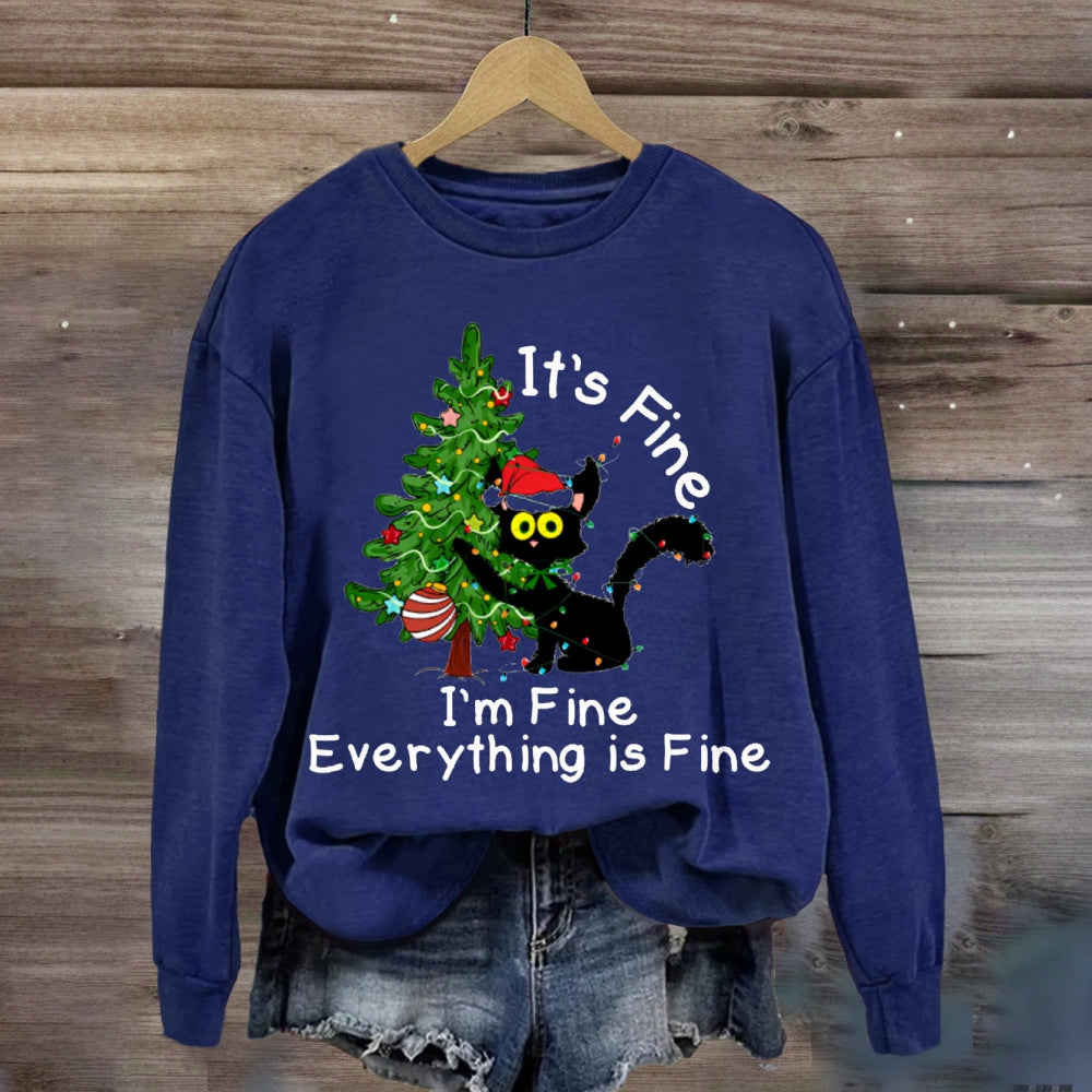It'S Fine I'M Fine Everything Is Fine Christmas Tree And Cute Sweatshirt