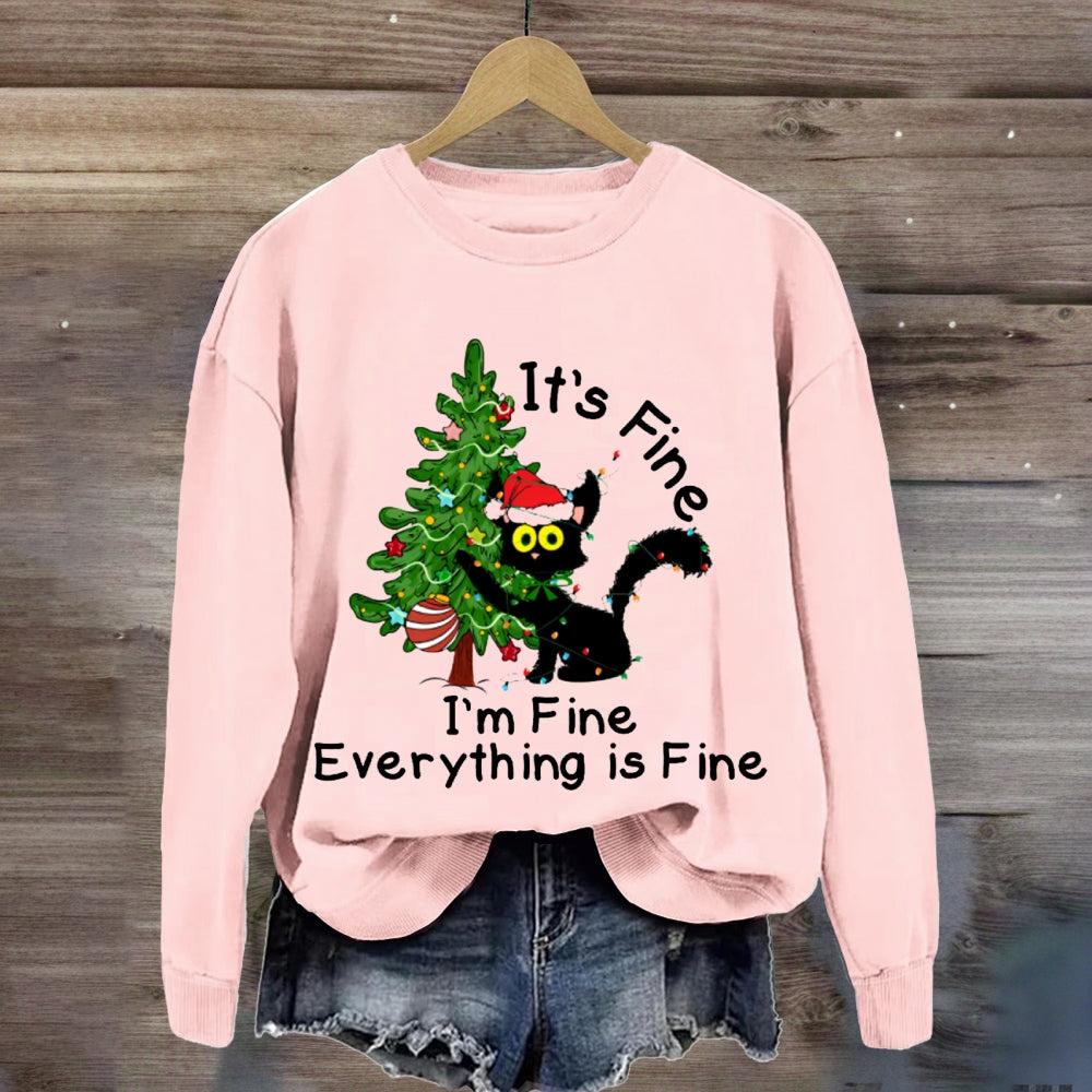 It'S Fine I'M Fine Everything Is Fine Christmas Tree And Cute Sweatshirt