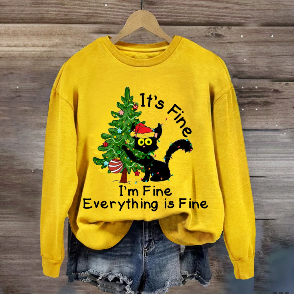 It'S Fine I'M Fine Everything Is Fine Christmas Tree And Cute Sweatshirt