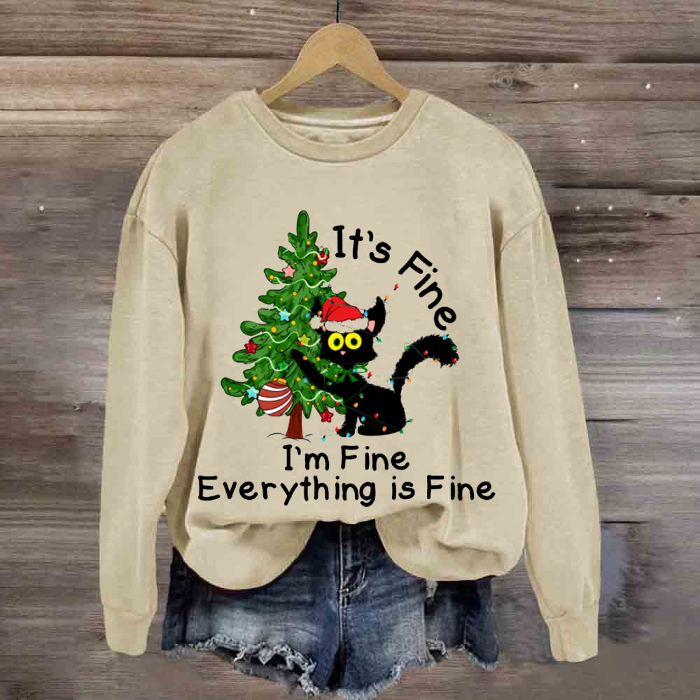 It'S Fine I'M Fine Everything Is Fine Christmas Tree And Cute Sweatshirt