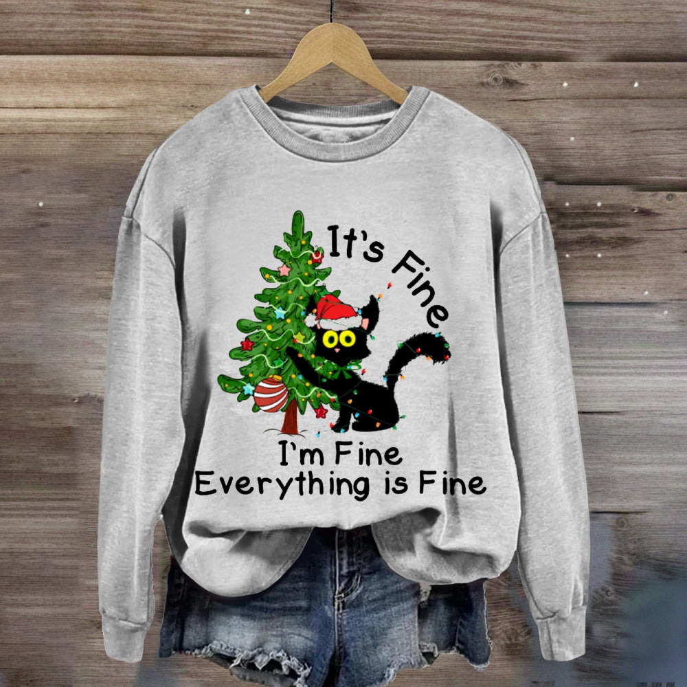 It'S Fine I'M Fine Everything Is Fine Christmas Tree And Cute Sweatshirt