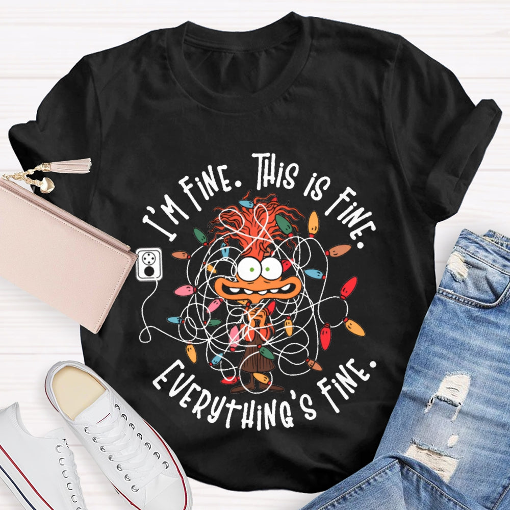 I'M Fine This Is Fine Everything'S Fine Lanterns And Angry Cats Christmas T-shirt