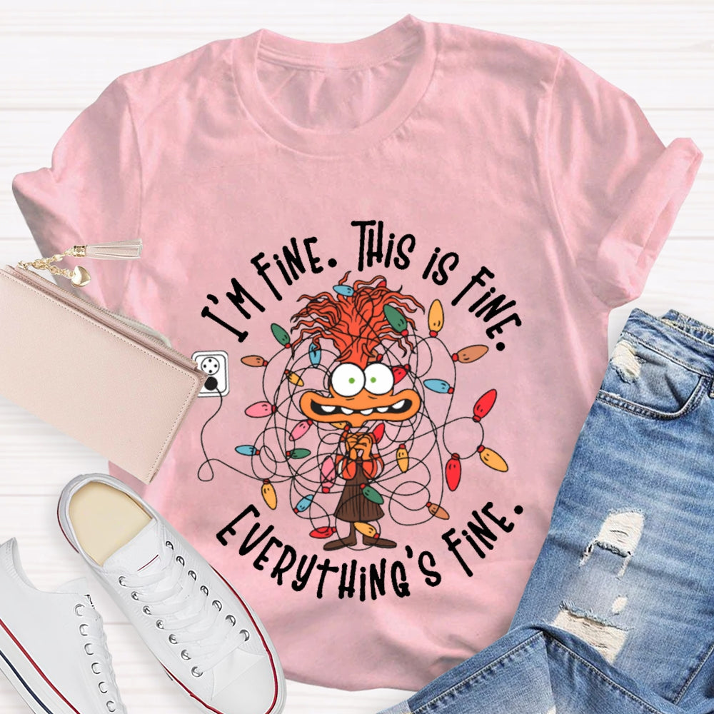 I'M Fine This Is Fine Everything'S Fine Lanterns And Angry Cats Christmas T-shirt
