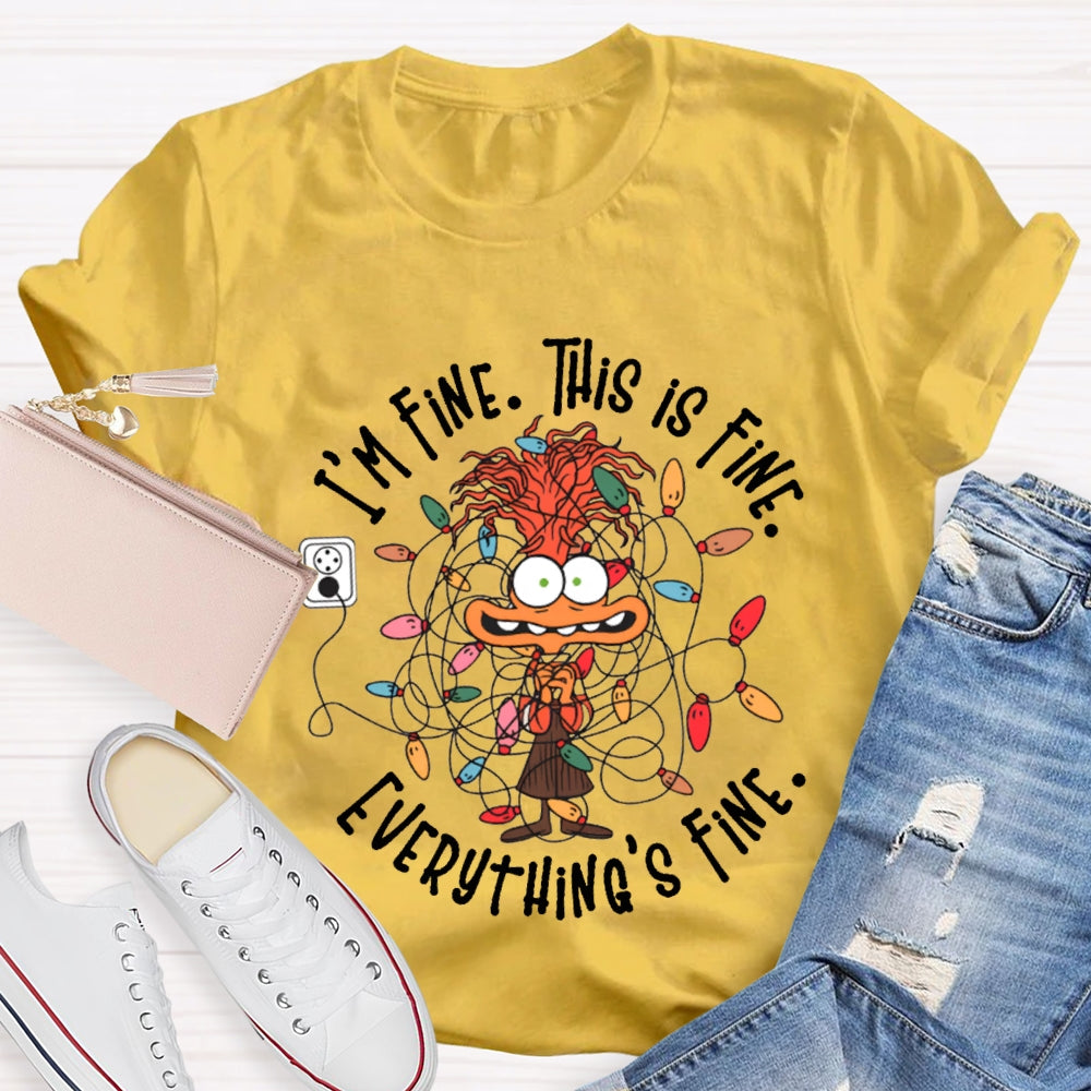 I'M Fine This Is Fine Everything'S Fine Lanterns And Angry Cats Christmas T-shirt
