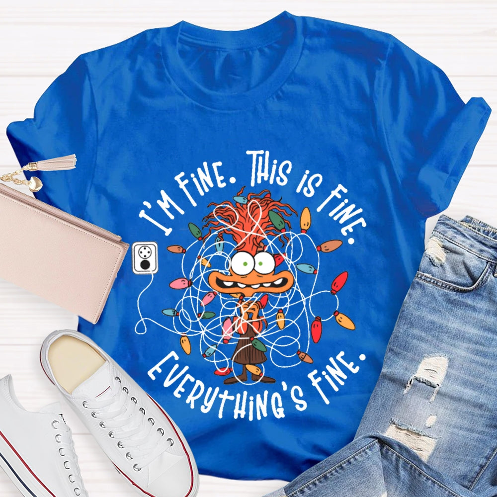 I'M Fine This Is Fine Everything'S Fine Lanterns And Angry Cats Christmas T-shirt