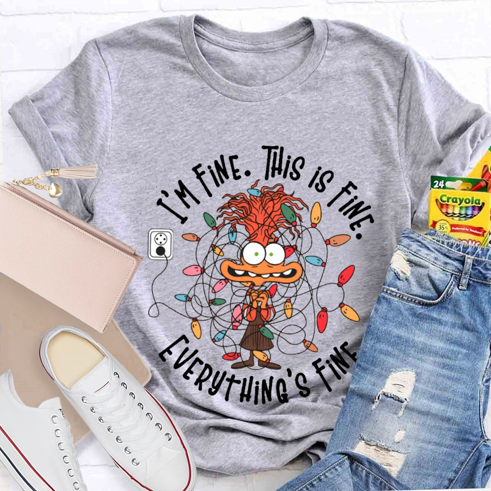 I'M Fine This Is Fine Everything'S Fine Lanterns And Angry Cats Christmas T-shirt