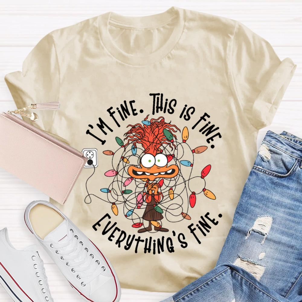 I'M Fine This Is Fine Everything'S Fine Lanterns And Angry Cats Christmas T-shirt