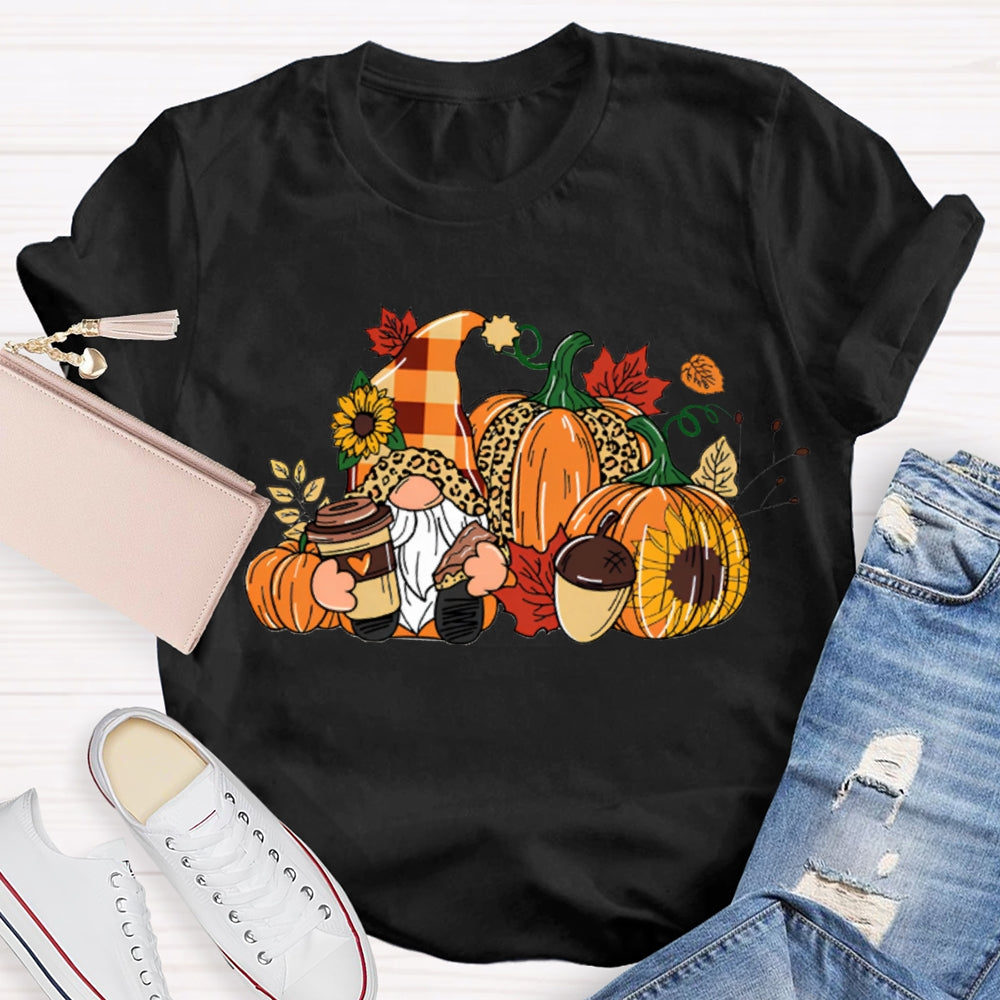 Gnome Thanksgiving Leopard Print Pumpkin T-shirt