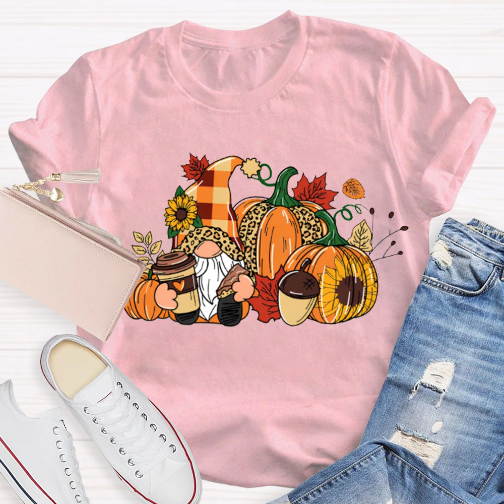 Gnome Thanksgiving Leopard Print Pumpkin T-shirt