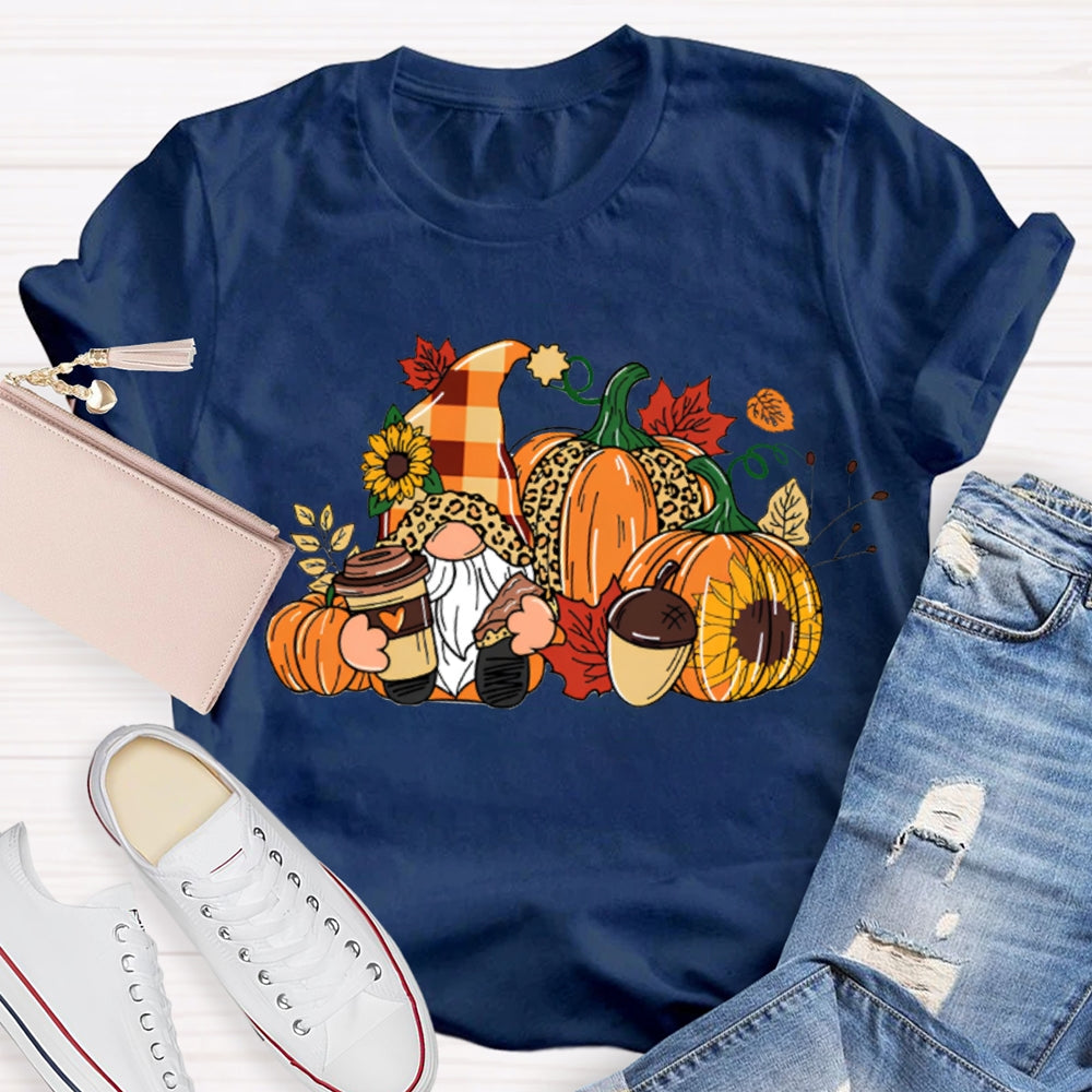Gnome Thanksgiving Leopard Print Pumpkin T-shirt