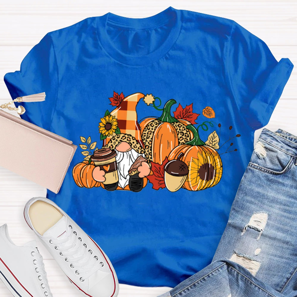 Gnome Thanksgiving Leopard Print Pumpkin T-shirt