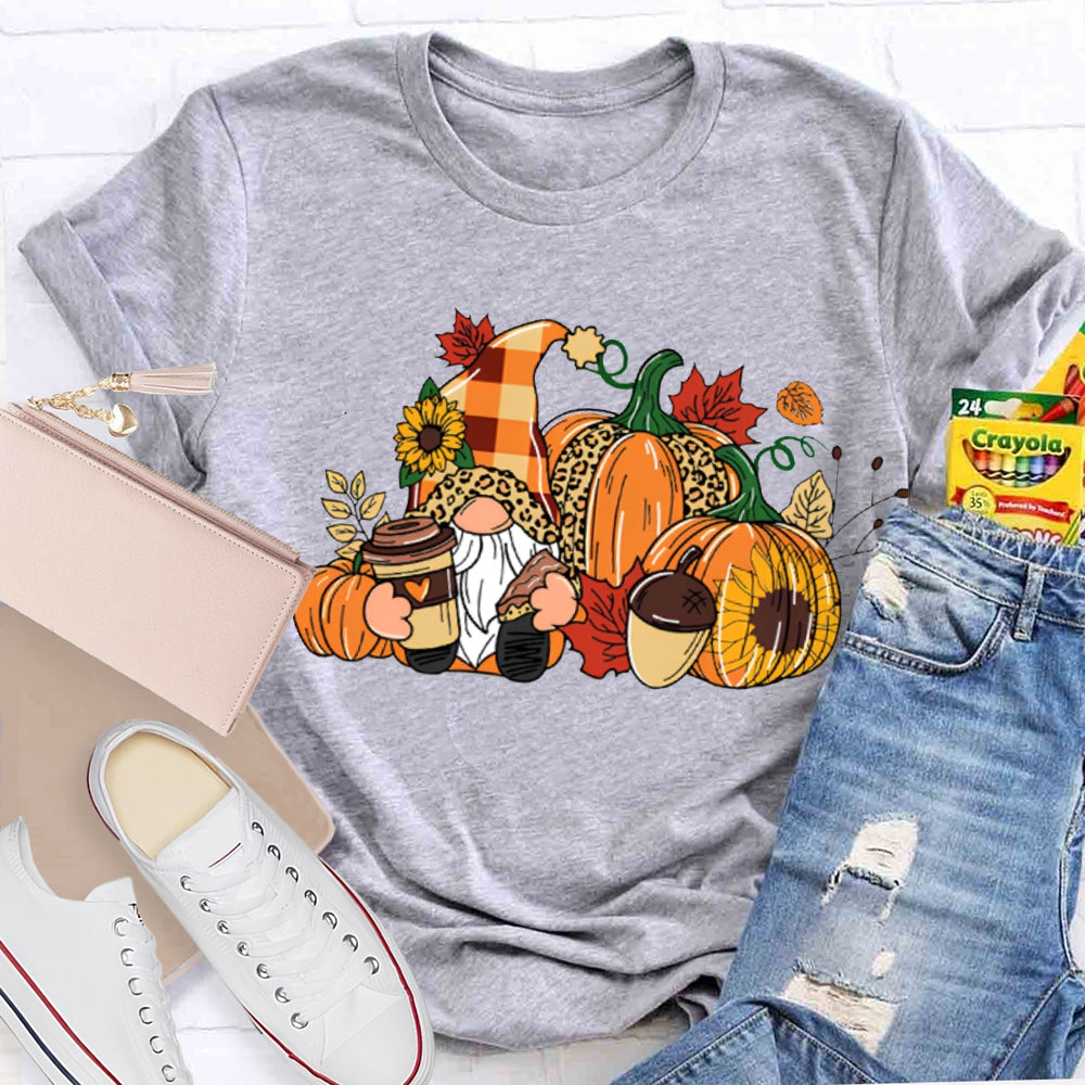 Gnome Thanksgiving Leopard Print Pumpkin T-shirt