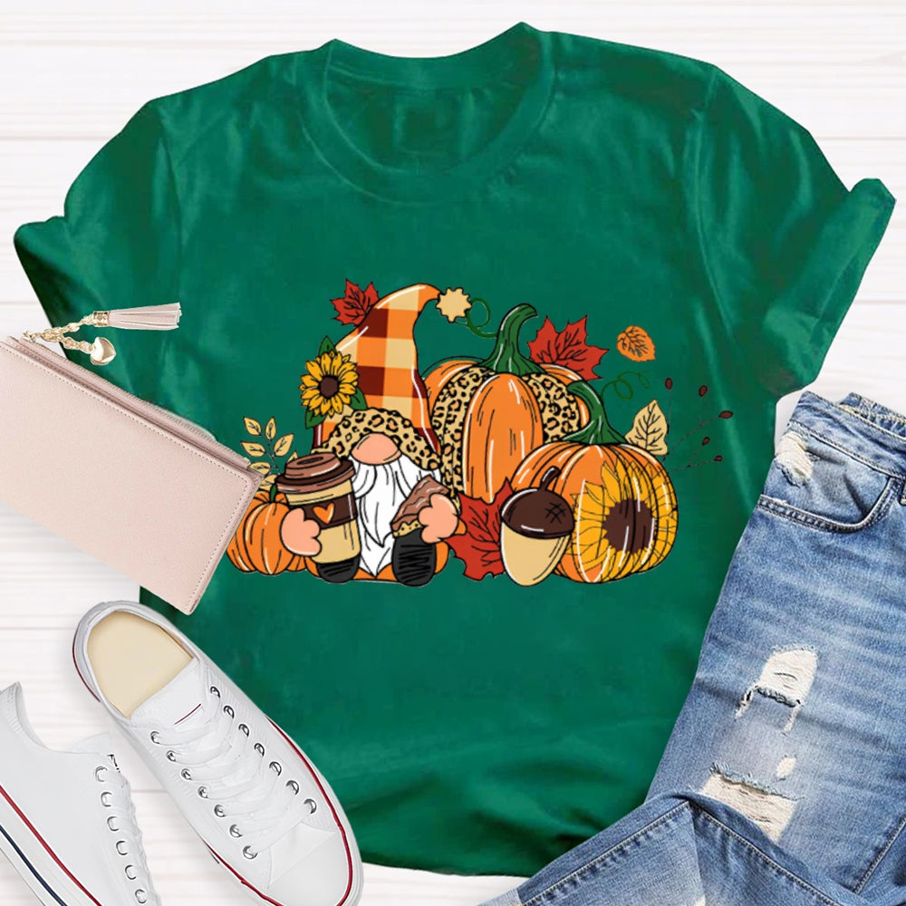 Gnome Thanksgiving Leopard Print Pumpkin T-shirt