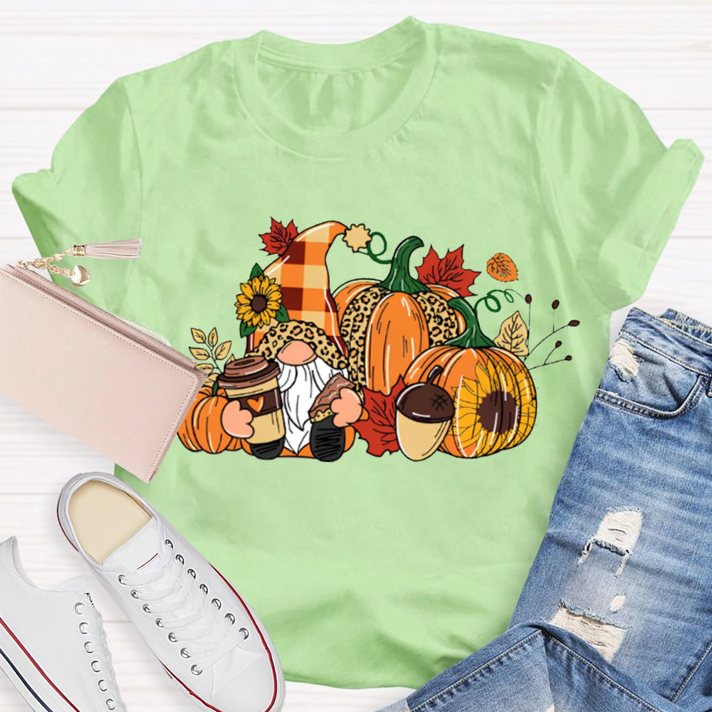 Gnome Thanksgiving Leopard Print Pumpkin T-shirt