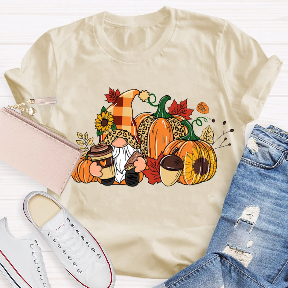 Gnome Thanksgiving Leopard Print Pumpkin T-shirt