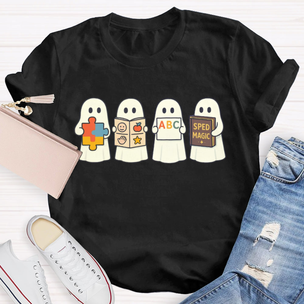 Halloween Little Ghost Is Reading Sped Magic T-Shirt